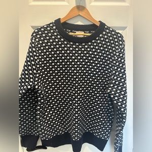 J Crew Rugged Merino Wool Blend Navy and White Sweater L